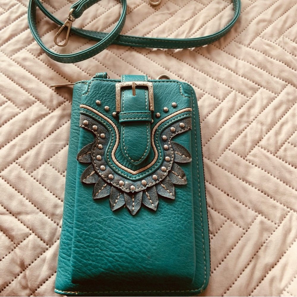 American Bling Teal and Black Crossbody Wallet with Turquoise Accents NWOT